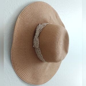 Boho Chic Tan Sun Straw Hat with Lace Detail